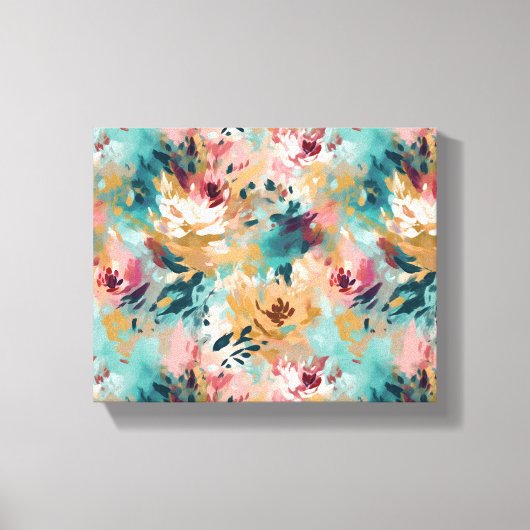 Blauwgroen bruin Abstract schilderij bloemmotief Canvas Afdruk (Voorkant)