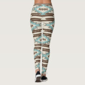 Blauwgroen bruin Aztec - tribaal patroon Leggings (Achterkant)