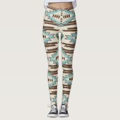 Blauwgroen bruin Aztec - tribaal patroon Leggings (Voorkant)