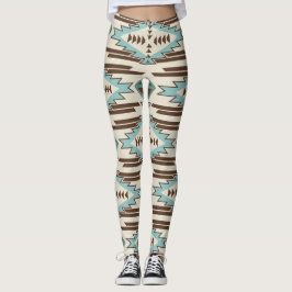 Blauwgroen bruin Aztec - tribaal patroon Leggings
