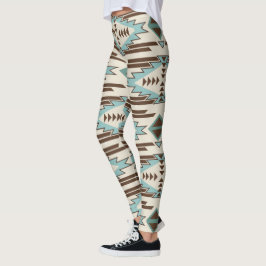 Blauwgroen bruin Aztec - tribaal patroon Leggings
