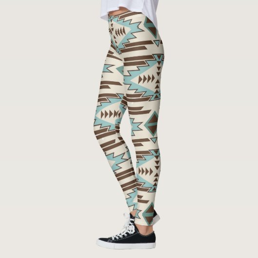 Blauwgroen bruin Aztec - tribaal patroon Leggings (Links)