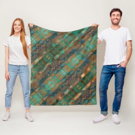 Blauwgroen bruin faux koperen patina geïnspireerd fleece deken