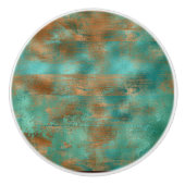 Blauwgroen bruin faux koperen patina geïnspireerd  keramische knop (Voorkant)