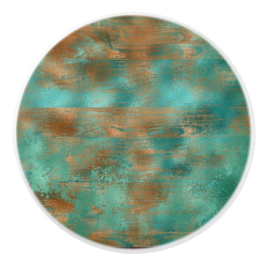 Blauwgroen bruin faux koperen patina geïnspireerd  keramische knop (Voorkant)