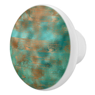 Blauwgroen bruin faux koperen patina geïnspireerd keramische knop