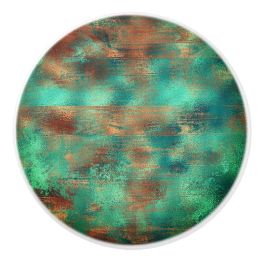 Blauwgroen bruin faux koperen patina geïnspireerd  keramische knop (Voorkant)