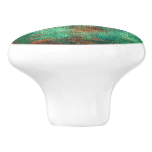 Blauwgroen bruin faux koperen patina geïnspireerd  keramische knop (Zijkant)