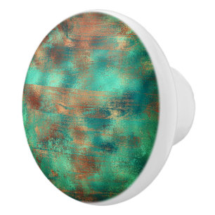 Blauwgroen bruin faux koperen patina geïnspireerd keramische knop