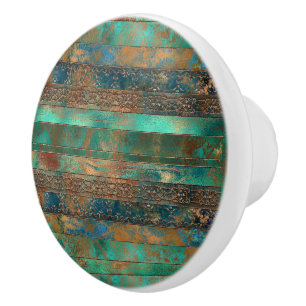 Blauwgroen bruin faux koperen patina geïnspireerd keramische knop