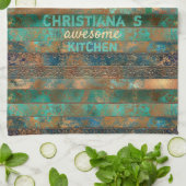 Blauwgroen bruin faux koperen patina geïnspireerd theedoek (Gevouwen)