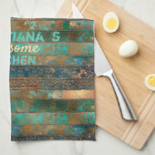 Blauwgroen bruin faux koperen patina geïnspireerd  theedoek (Quarter Fold)