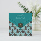 Blauwgroen Bruin Fleur de Lis 40ste Verjaardagsfee Kaart (Staand voorkant)