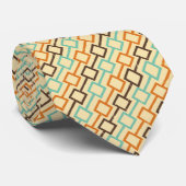 Blauwgroen bruin Oranje retrorgeometrisch patroon Stropdas (Opgerold)