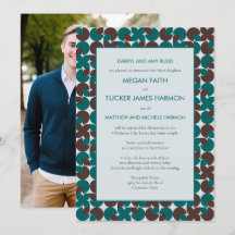 Blauwgroen & Bruin Retro Vormen Receptie Uitnodigi