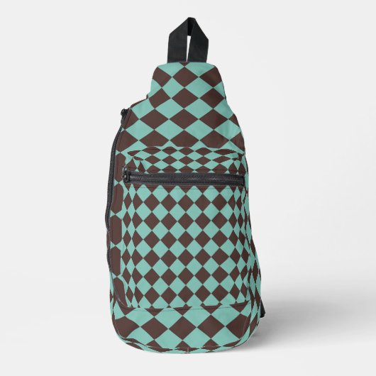 Blauwgroen bruin ruitpatroon van Checker Sling Bag (Voorkant)