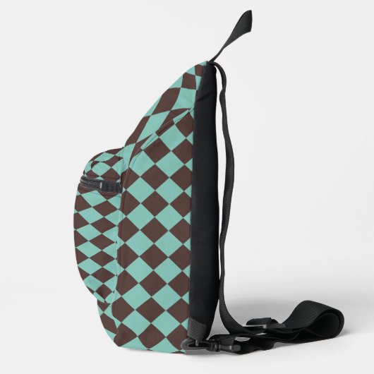Blauwgroen bruin ruitpatroon van Checker Sling Bag (Rechts)