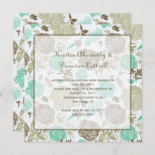 Blauwgroen Bruin Tan Olijf Bloemen Abstract Post W Kaart (Voorkant / Achterkant)