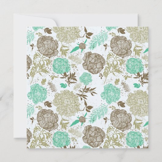 Blauwgroen Bruin Tan Olijf Bloemen Abstract Post W Kaart (Achterkant)