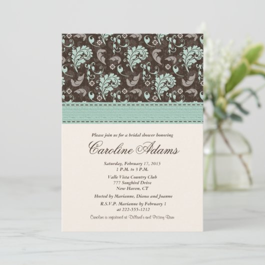 Blauwgroen bruine bridal-doucheruimte kaart (Staand voorkant)