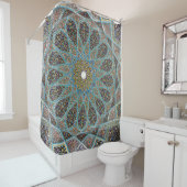 Blauwgroen, bruine en gele florale kaleidolkunst douchegordijn (In situ)