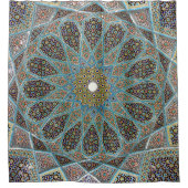 Blauwgroen, bruine en gele florale kaleidolkunst douchegordijn (Voorkant)