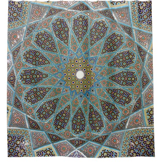 Blauwgroen, bruine en gele florale kaleidolkunst douchegordijn (Voorkant)