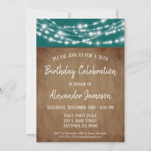 Blauwgroen bruine licht Birthday party Invitation  Kaart (Voorkant)