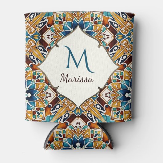 Blauwgroen bruine talavera bruidsmeisjes geschenke blikjeskoeler (Voorkant)