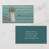 blauwgroen bruinkoolbloem bruiloft visitekaartje (Voorkant / Achterkant)