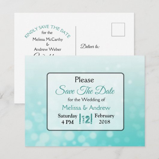Blauwgroen bubbels Elegante bruiloft Save the Date Aankondigingskaart (Voorkant / Achterkant)