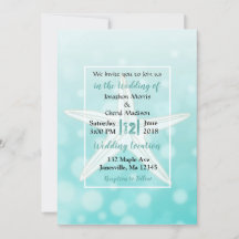 Blauwgroen bubbels Staarvis Beach Wedding Invitati