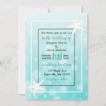 Blauwgroen bubbels Staarvis Beach Wedding Invitati