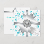 Blauwgroen Bubbels Vlinders Sweet 16 Party Kaart (Voorkant / Achterkant)