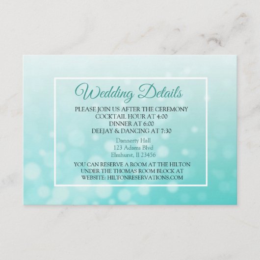 Blauwgroen Bubbles Elegant Wedding Details Kaart (Voorkant)