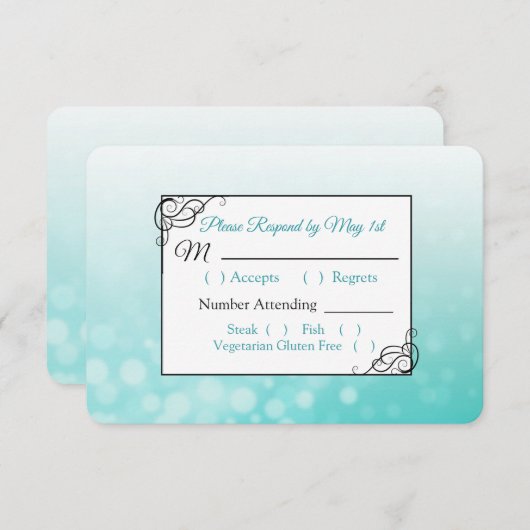 Blauwgroen Bubbles Weddenschap RSVP-kaart RSVP Kaartje (Voorkant / Achterkant)