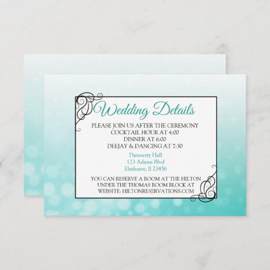 Blauwgroen Bubbles Weddenschapskaart Informatiekaartje (Voorkant / Achterkant)