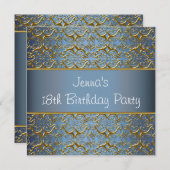 Blauwgroen Bue 18e Verjaardag Uitnodiging Blauwgro (Voorkant / Achterkant)