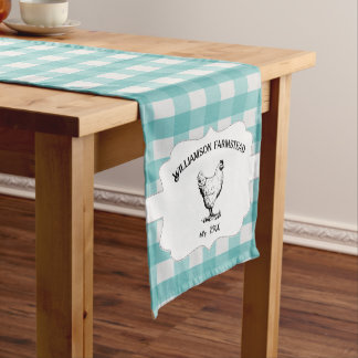 Blauwgroen Buffalo Plaid Boerderij Kip Korte Tafelloper