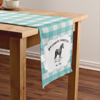 Blauwgroen Buffalo Plaid Boerderij Paard Korte Tafelloper