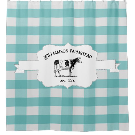 Blauwgroen Buffalo Pset Boerderij Koe Shower Curta Douchegordijn (Voorkant)