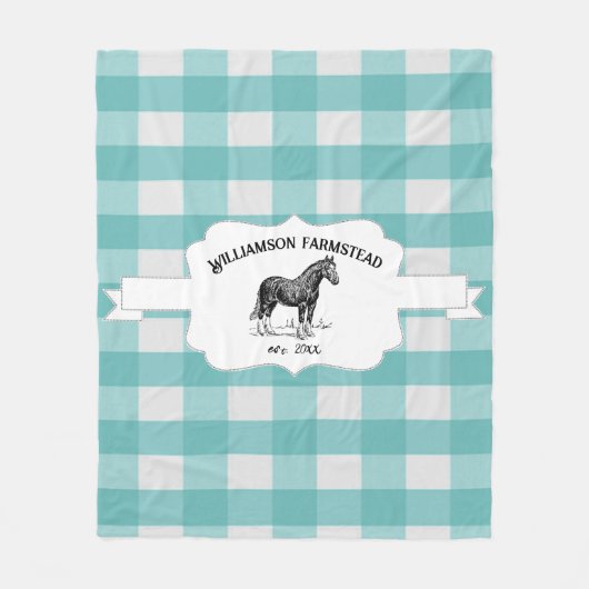 Blauwgroen Buffel Plaid Boerderij Paard Fleece Dek (Voorkant)