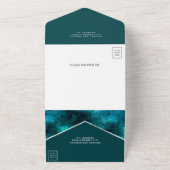 Blauwgroen buitenste ruimtevaart all in one uitnodiging (Buitenkant)