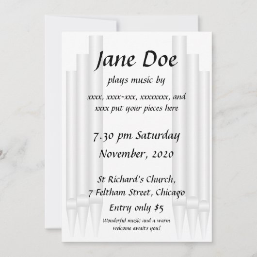 Blauwgroen buizen voor het uitnodigen van concerte kaart (Achterkant)