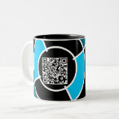 blauwgroen bulseye QR-code Tweekleurige Koffiemok (Voorkant links)