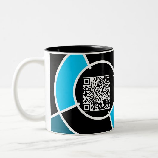 blauwgroen bulseye QR-code Tweekleurige Koffiemok (Links)