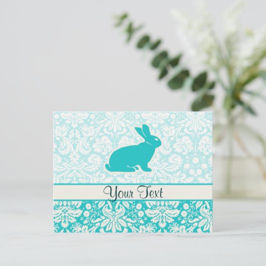 Blauwgroen Bunny Briefkaart (Staand voorkant)