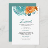 Blauwgroen Bunrt Sinaasappel Bloemen Herfst Trouwd Informatiekaartje (Voorkant / Achterkant)