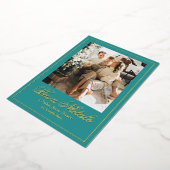 Blauwgroen Buon Natale e Felice Anno Nuovo Script  Folie Feestdagenkaart (Gedraaid)