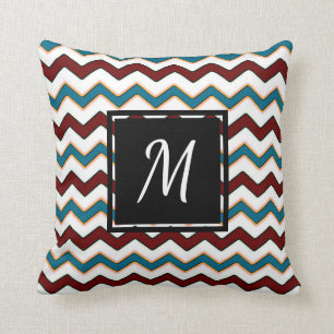 Blauwgroen Burgundy Chevron Monogram Chic Sierkuss Kussen